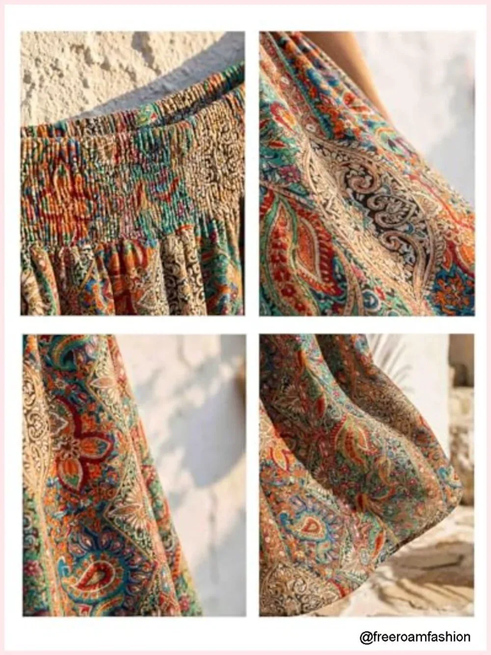 Boho Maxi Skirt High Waist Pleated Flowy A-Line Floral Summer Beach Vacation